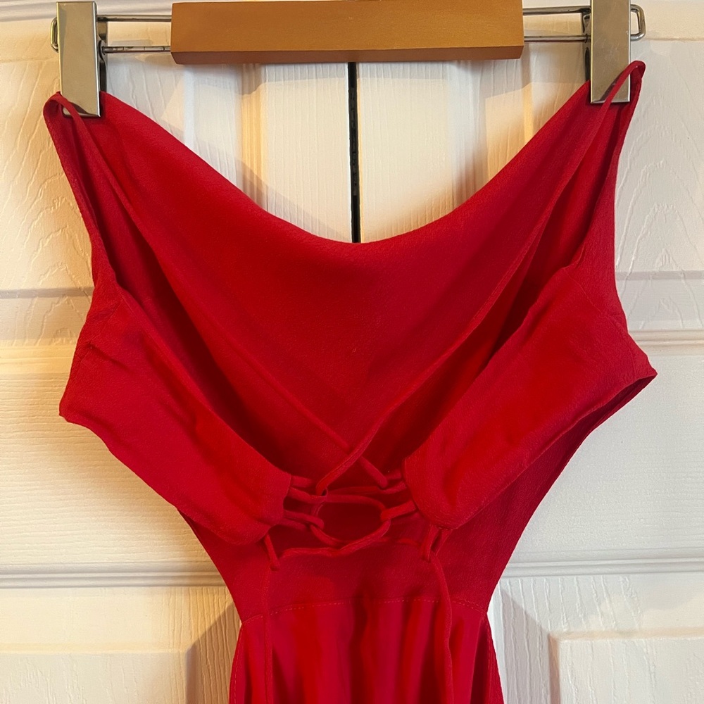Red Backless Cowl Neck Dress w/ Side Slits - Picture 10 of 10